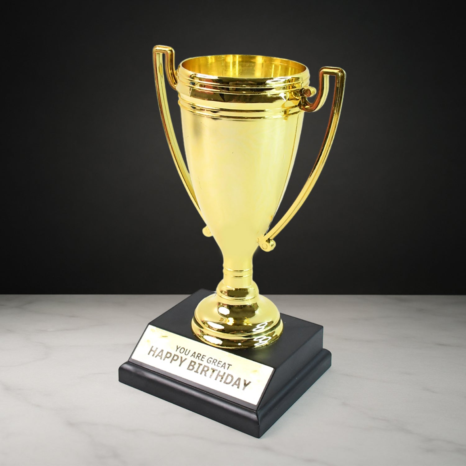 Golden Birthday Trophy – “You Are Great Happy Birthday” Plastic Award with Base Golden Birthday Trophy – “You Are Great Happy Birthday” Plastic Award with Base